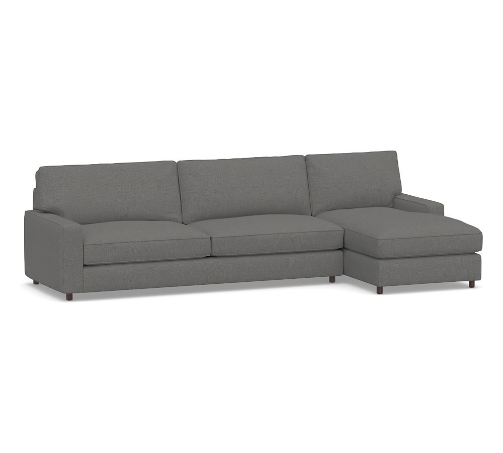 PB Comfort Square Arm Upholstered Left Arm Sofa with Chaise Sectional, Box Edge, Memory Foam Cushions, Performance Brushed Basketweave Slate - Image 0
