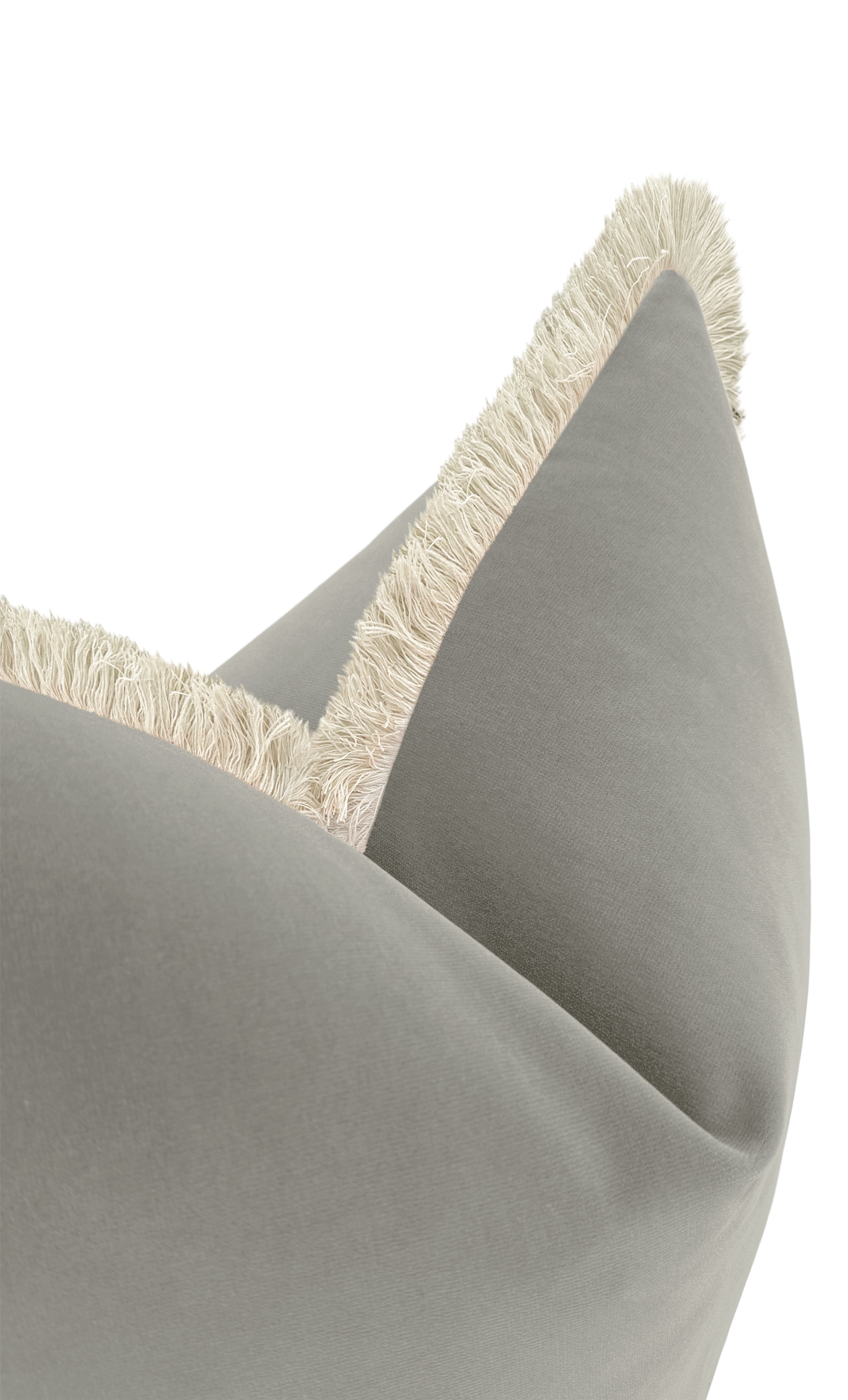 SIGNATURE VELVET // DOVE GREY + FRINGE - LITTLE LUMBAR 12" X 18" / Natural Fringe - Image 0