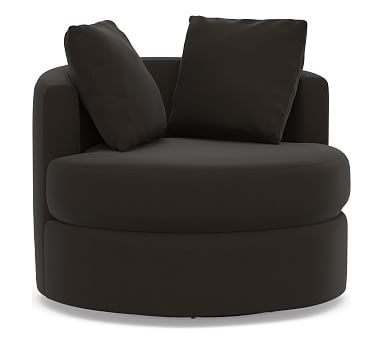 Balboa Upholstered Swivel Armchair, Standard Cushions, Performance Everydayvelvet(TM) Smoke - Image 0