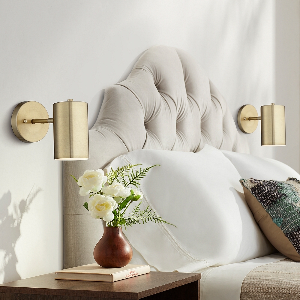 360 Lighting Carla 7" High Polished Brass Hardwire Wall Lamps Set of 2 - Image 0