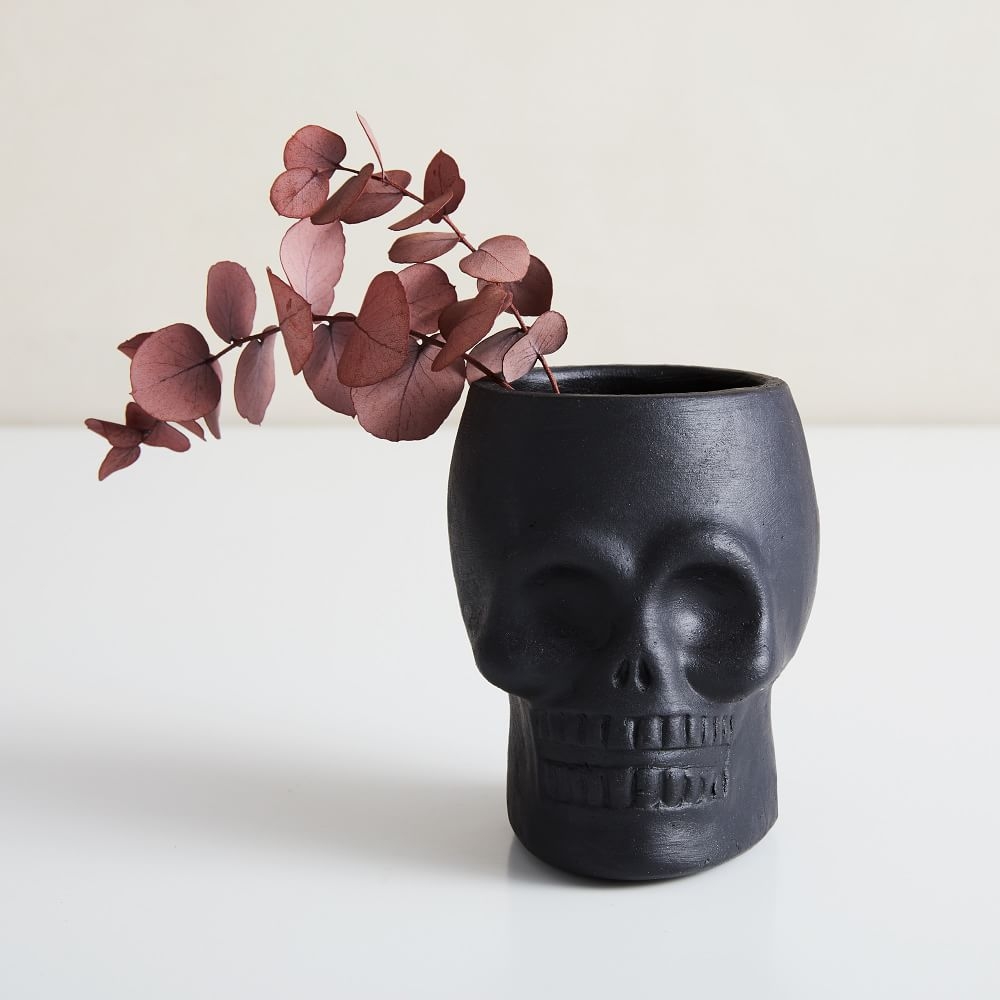 Terracotta Skull Vase, Black - Image 0