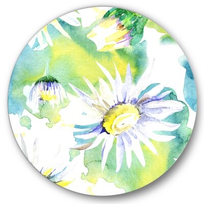 Daisy Flowers Aquarelle Impression II - Traditional Metal Circle Wall Art - Image 0