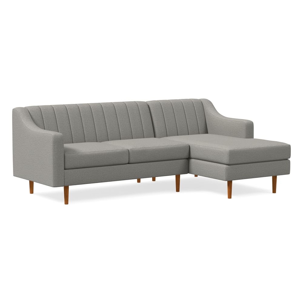 Olive 86" Right Channel Back 2-Piece Chaise Sectional, Swoop Arm, Twill, Silver, Pecan - Image 0