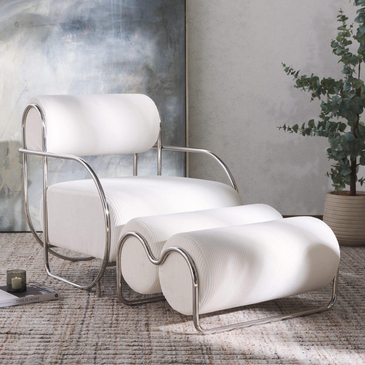 Bethann Metal Frame Accent Chair - White/Silver - Image 1