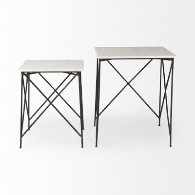 Joynell 20.0L X 20.0W X 23.8H White Marble Top W/Antique Gold Iron Legs End And Side Table - Image 0