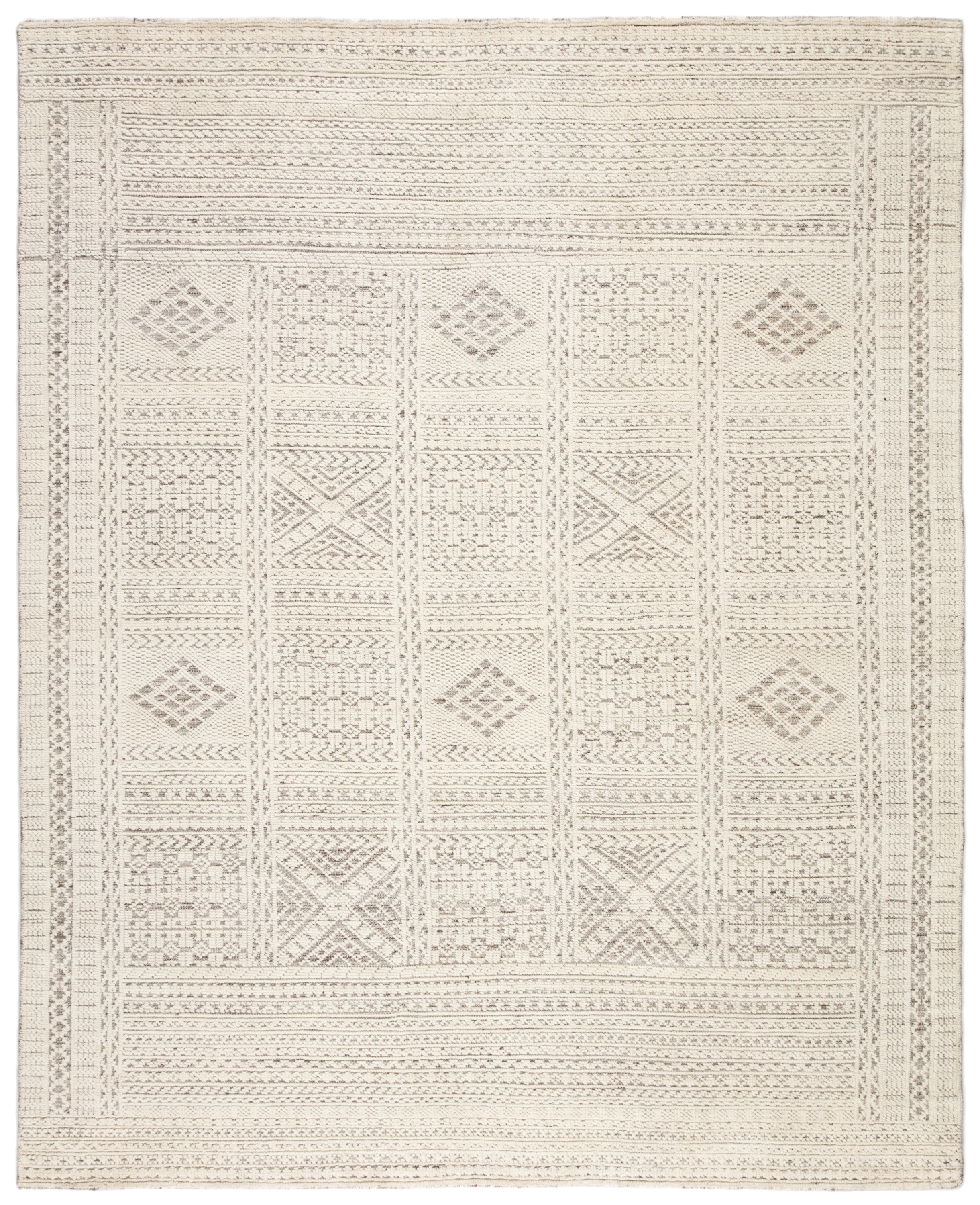 Jadene Hand-Knotted Geometric White/ Light Gray Area Rug (8'X11') - Image 0