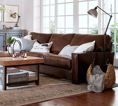 Turner Square Arm Leather Sofa, Down Blend Wrapped Cushions, Churchfield Camel - Image 5