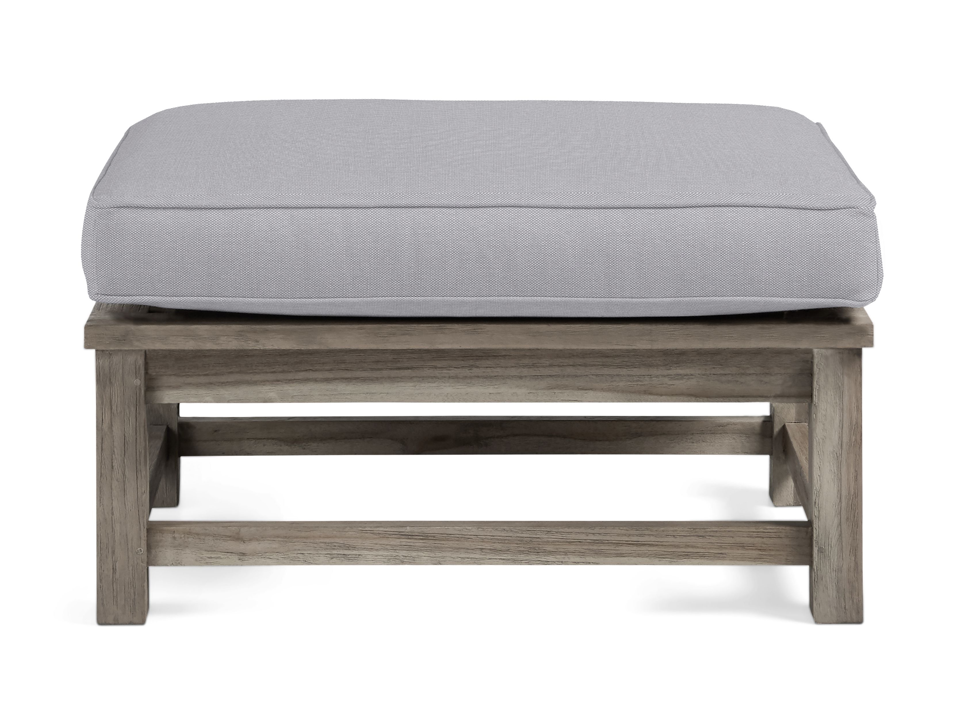 Hamptons Outdoor Ottoman in Driftwood Grey All Weather Wicker White  Maritime Zinc - Image 0