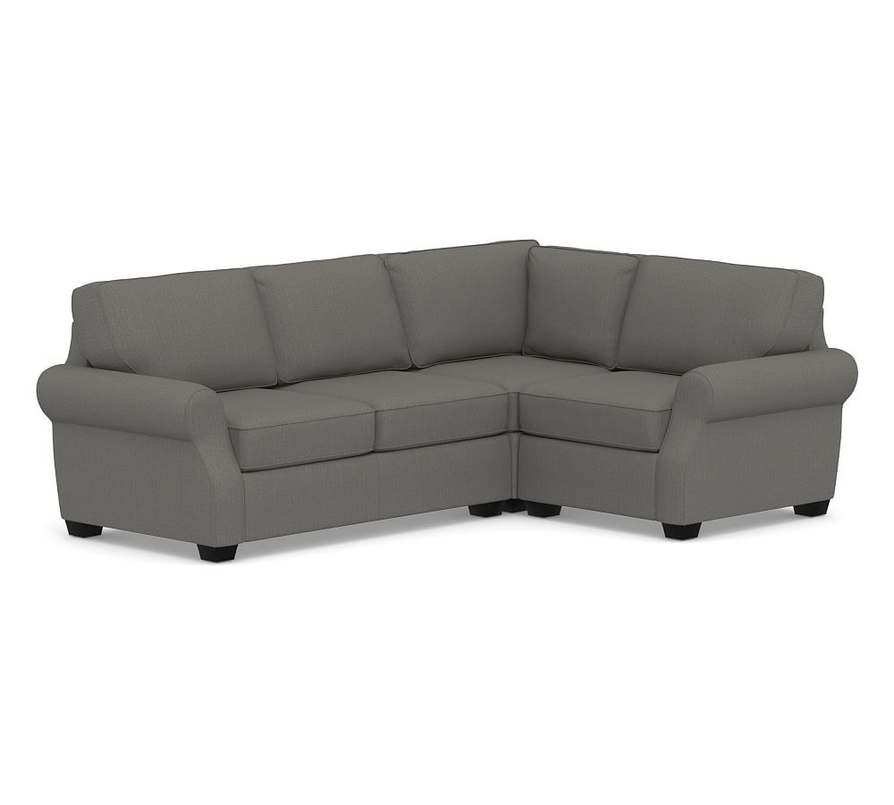 SoMa Fremont Roll Arm Upholstered Left Arm 3-Piece Corner Sectional, Polyester Wrapped Cushions, Sunbrella(R) Performance Boss Herringbone Charcoal - Image 0