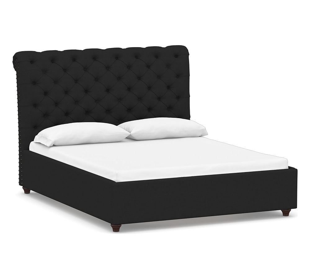 Chesterfield Upholstered Tufted Bed, Queen, Textured Basketweave Black - Image 0