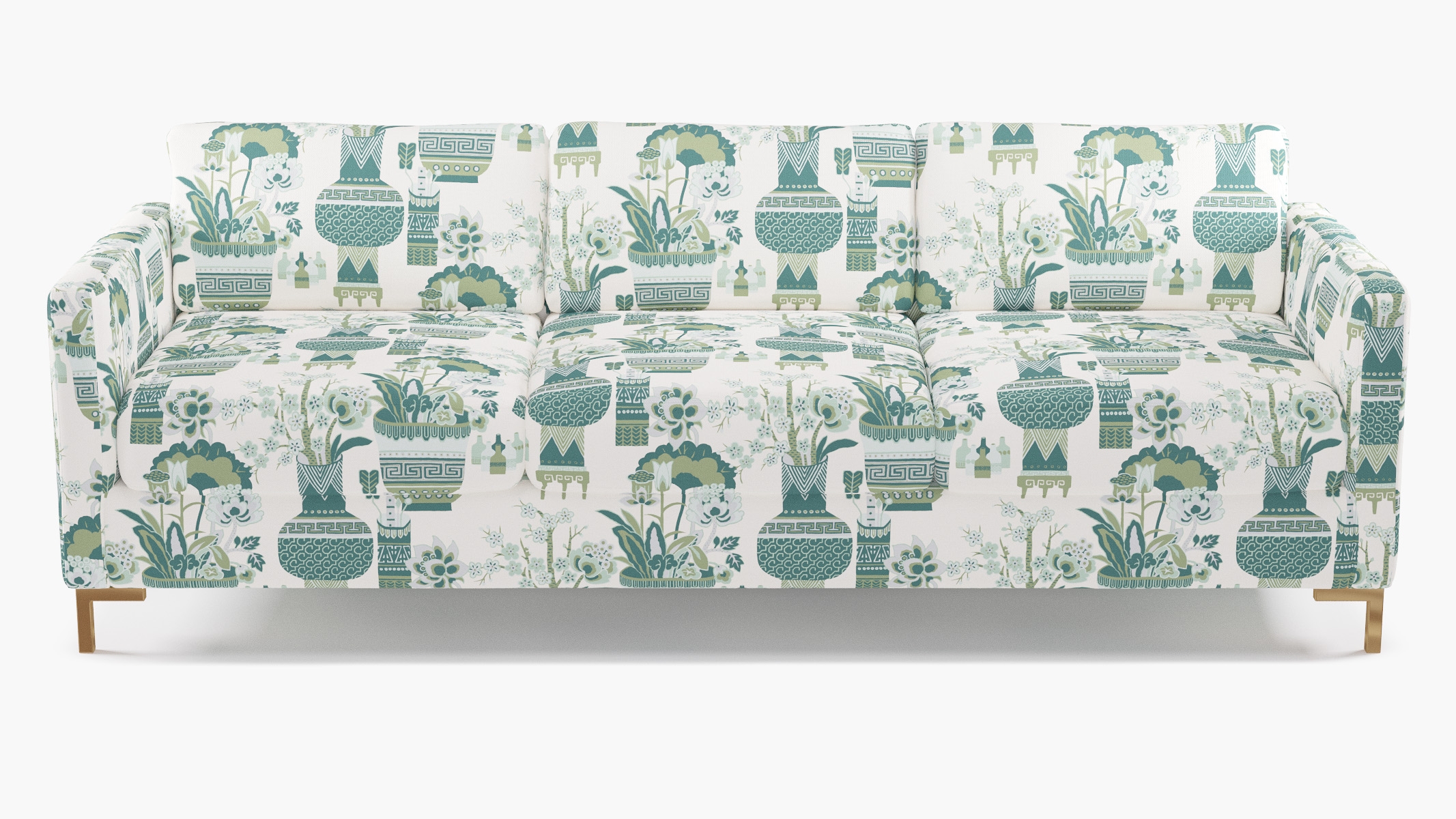 Modern Sofa, Pistachio Kan-Shie, Brass L Leg - Image 0