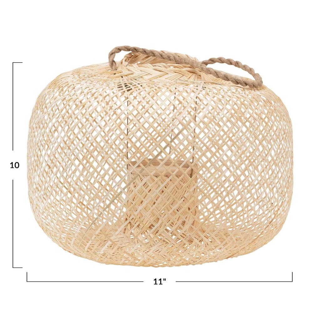 Hand-Woven Bamboo Lantern with Jute Handle & Glass Insert, Natural - Image 4