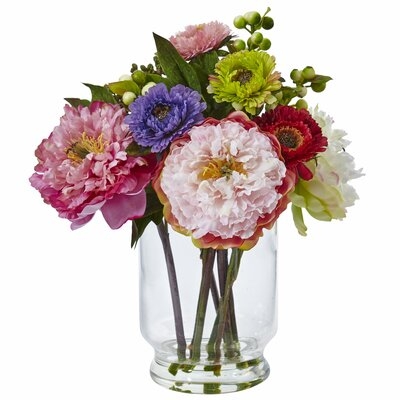 Peony and Mum Floral Arrangement in Decorative Vase - Image 0