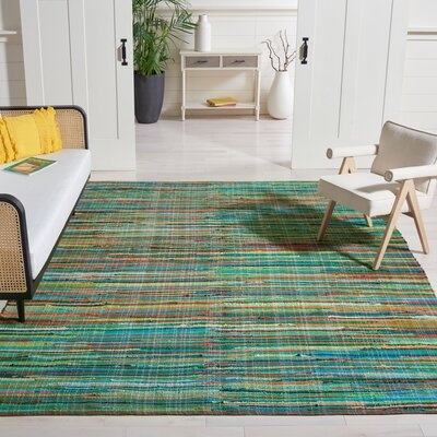 Embrulla Abstract Hand-Woven Flatweave Cotton Green Area Rug - Image 0