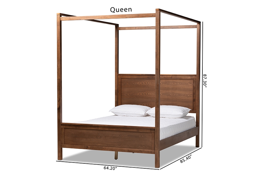Veronica Modern and Contemporary Walnut Brown Finished Wood Queen Size Platform Canopy Bed - Image 8