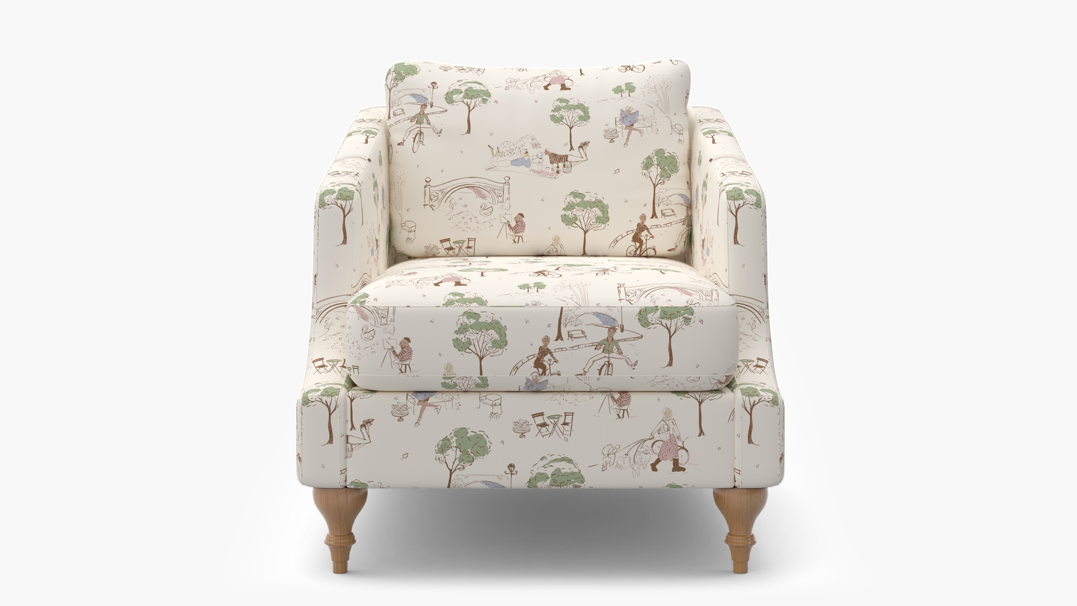 Slope Arm Chair, Multi Central Park Toile, Natural Turned Wood Leg - Image 0