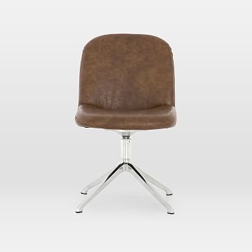 Modern Upholstered Swivel Desk Chair, Distressed Brown - Image 1