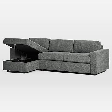 Urban Sectional Set 17: Left Arm Sleeper Sofa, Right Arm Storage Chaise, Poly, Chenille Tweed, Pewter, - Image 3