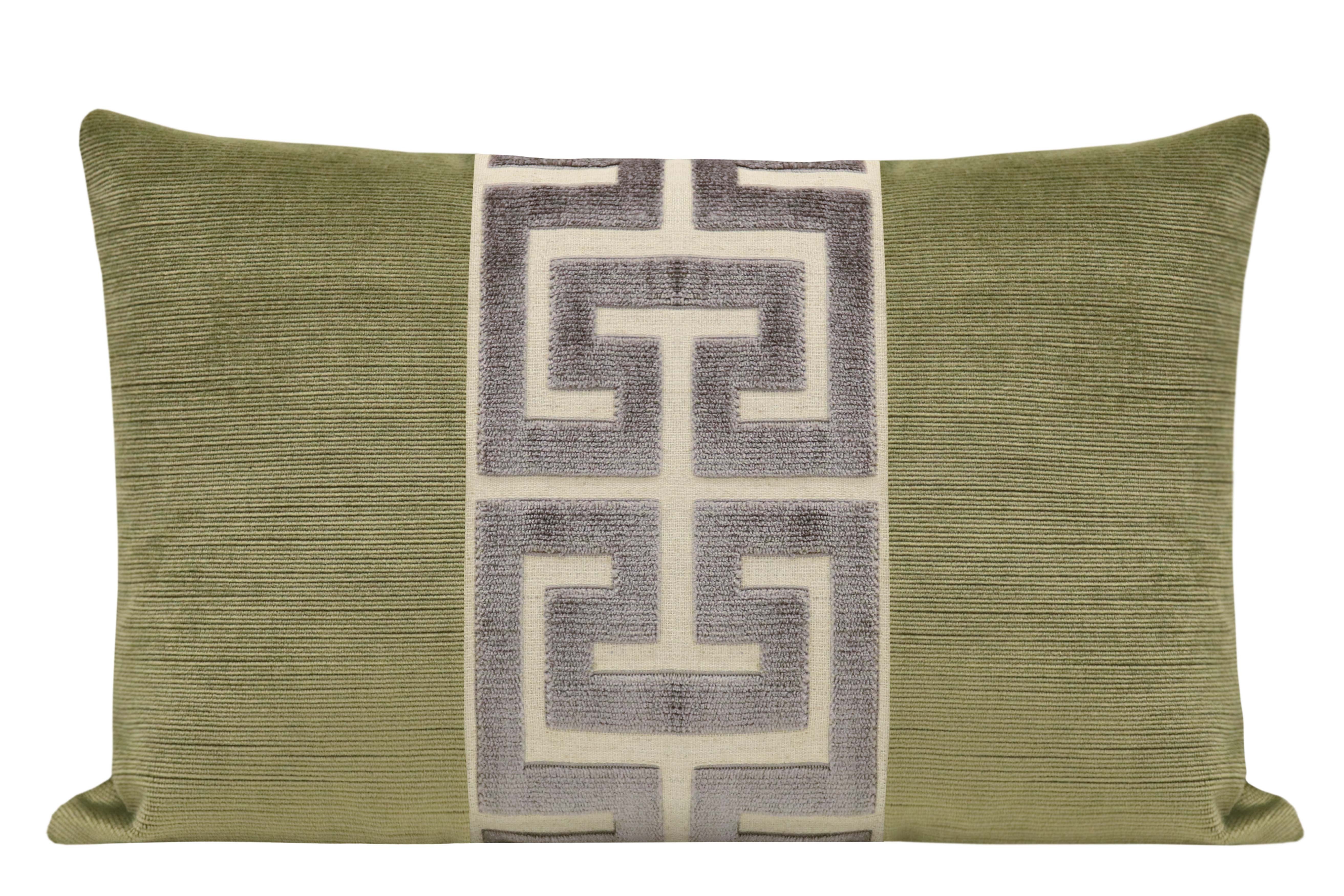 THE LITTLE LUMBAR :: STRIE VELVET // SPANISH MOSS + GRAPHITE GREEK TRIM - SAMPLE 4" X 4" - Image 0