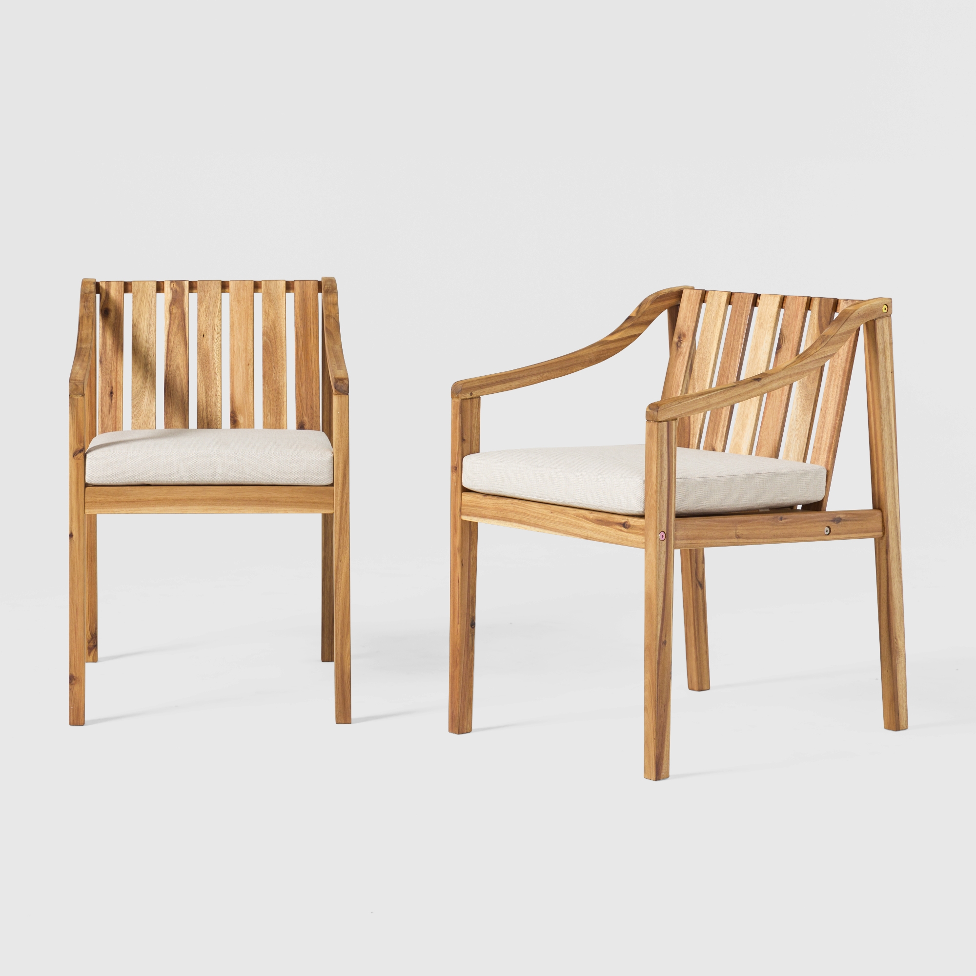 Solid Wood Outdoor Curved Arm Dining Chair (set of 2) - Natural - Image 4