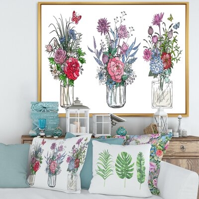 Bouquets Of Wildflowers In Transparent Vases I - Farmhouse Canvas Wall Art Print-FL35387 - Image 0