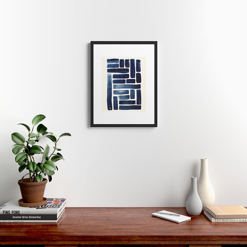 Blue Strokes Pattern 1 by Pauline Stanley - Framed Art Print Modern Black 18" x 24" - Image 1