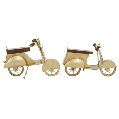 Set Of 2 Gold Metal Contemporary Scooter Sculpture, 11" - Image 0