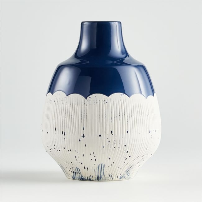 Nightfall Scalloped White and Blue Vase - Image 0