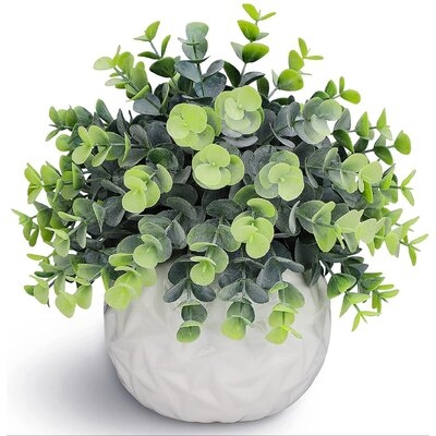 Artificial Eucalyptus Plants In White Vase Small Faux Potted Succulent - Image 0
