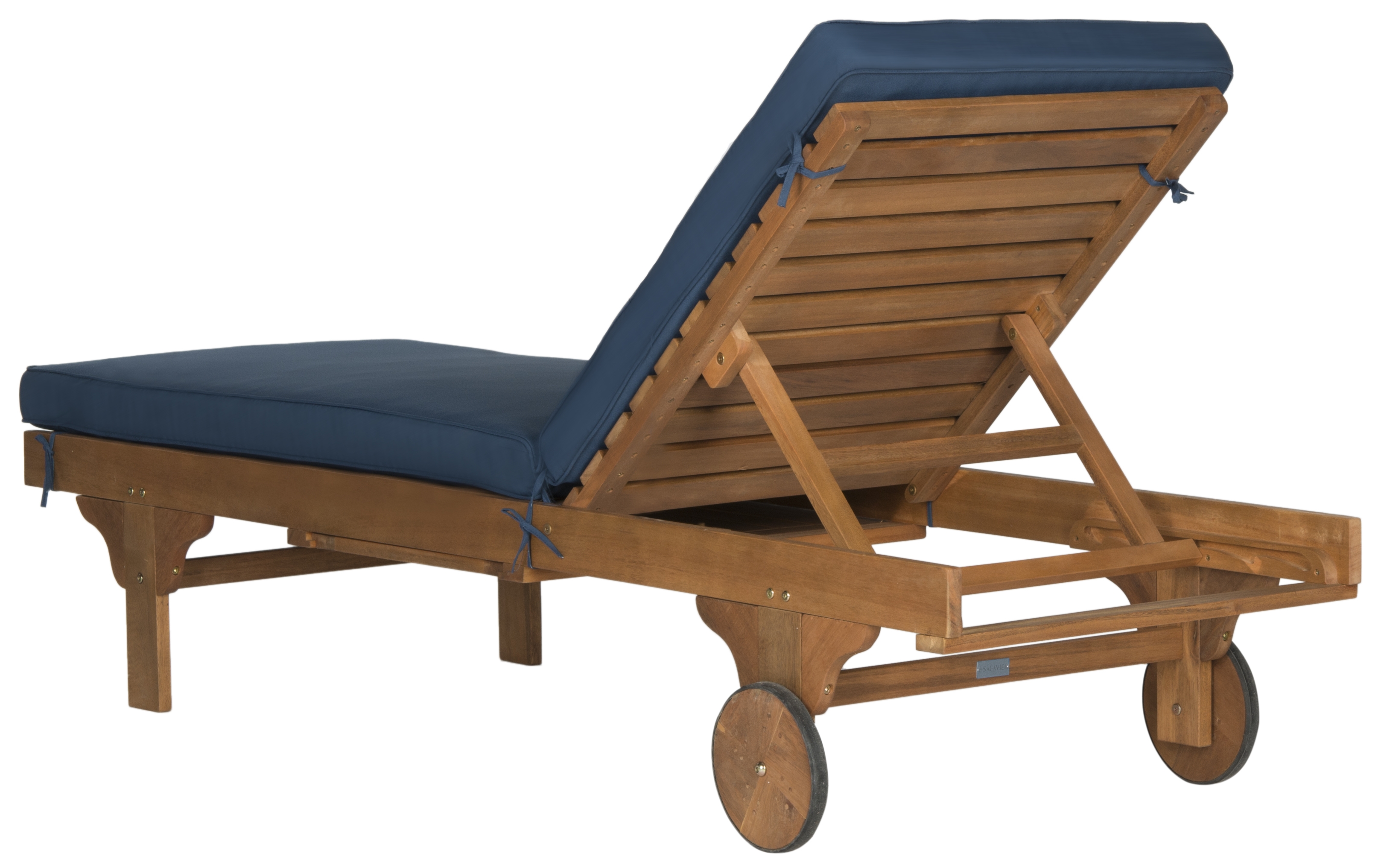 Newport Chaise Lounge Chair With Side Table - Natural/Navy - Safavieh - Image 2