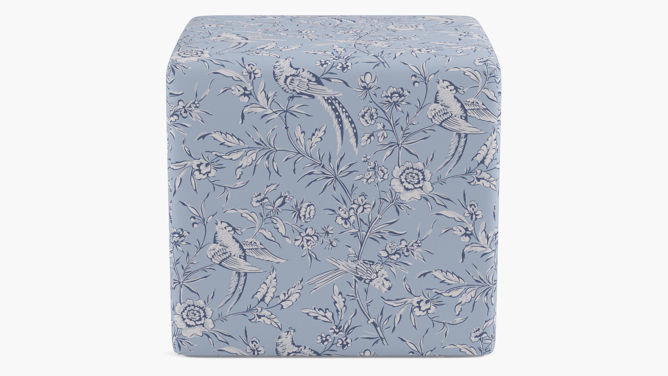 Cube Ottoman, Blue Aviary - Image 0