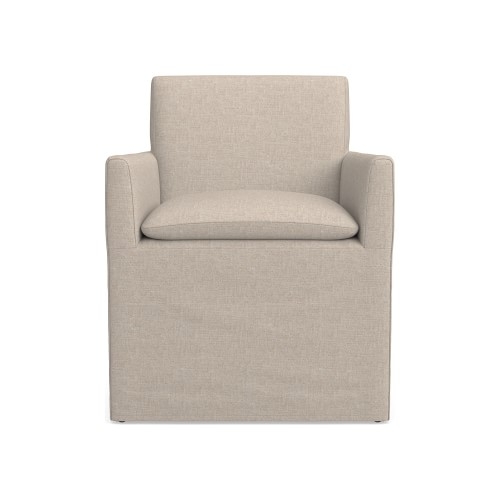 Laguna Slipcovered Dining Armchair, Standard Cushion, Chunky Linen, Natural - Image 0