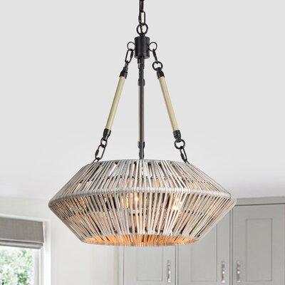 3-light Black Steel And Antique Silver Bamboo Drum Chandelier - Image 0