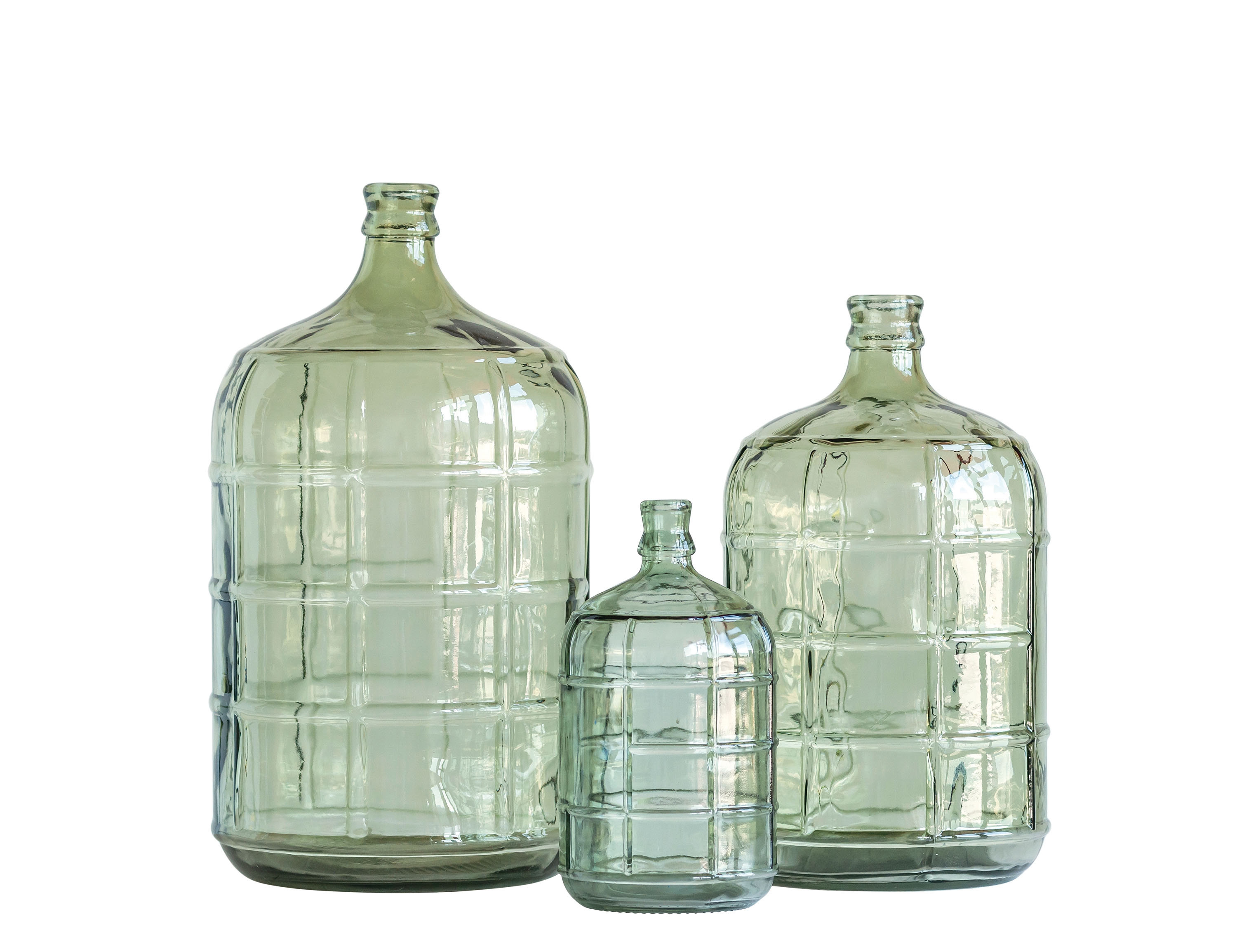 Small Transparent Green Vintage Reproduction Glass Bottle with Embossed Windowpane Design - Image 0