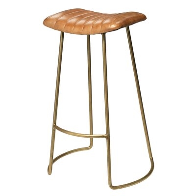 Counter Stool With Leatherette Vertical Channel Stitching, Brown And Gold - Image 0