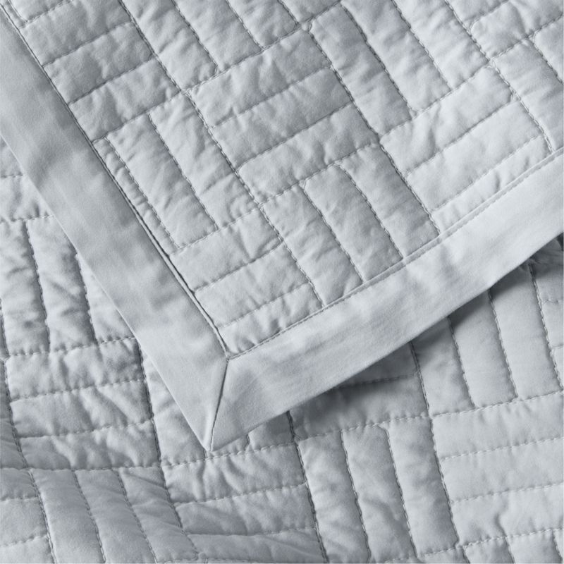 Serene Washed Organic Cotton Sateen Classic Stitch Light Mist Blue Standard Bed Pillow Sham - Image 2