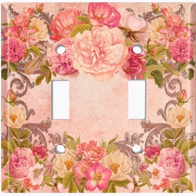 Metal Light Switch Plate Outlet Cover (Rose Frame Red Pink - Double Toggle) - Image 0