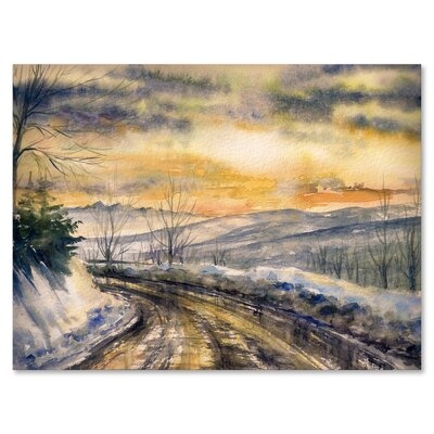 Winter Landscape With Road Under Bright Sunset - Traditional Canvas Wall Art Print PT35524 - Image 0