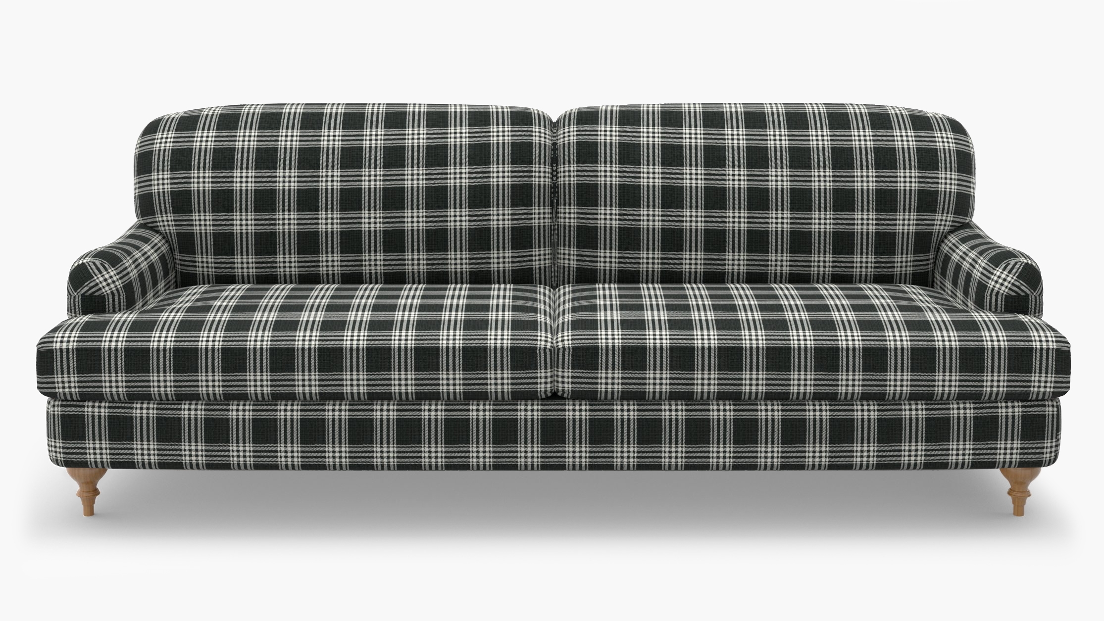 English Roll Arm Sofa, Barnegat Plaid, Natural Turned Wood Leg - Image 0