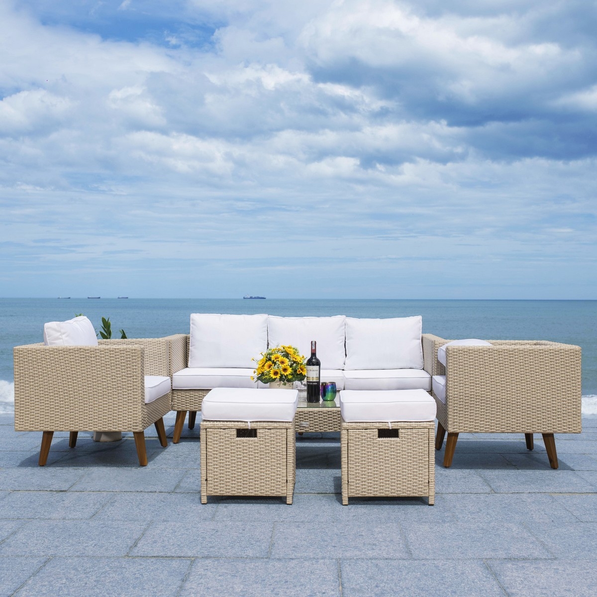 Presla 6 Pc Living Set - Beige/White - Safavieh - Image 9