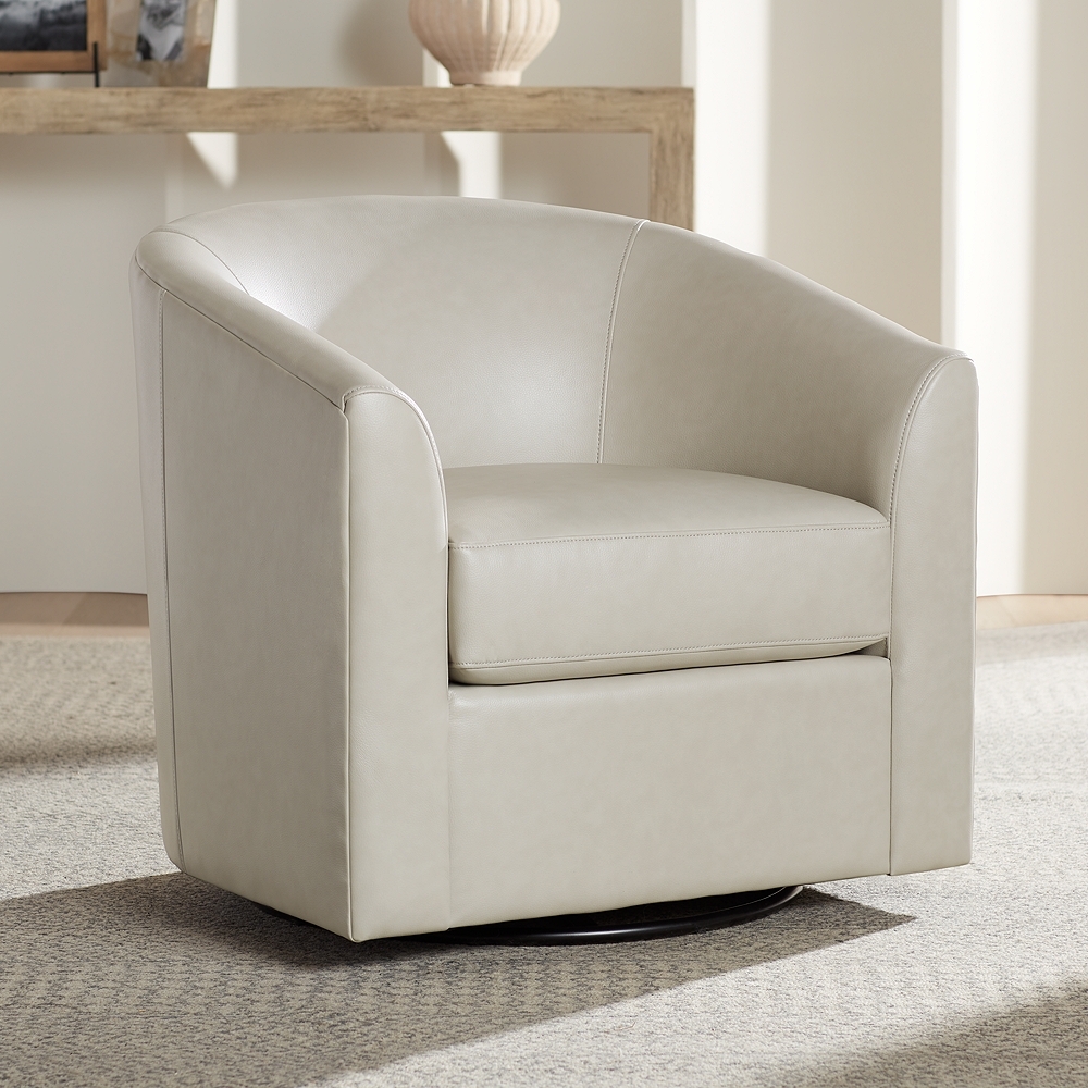 Barrel Cr&#232;me Faux Leather Swivel Chair - Image 0
