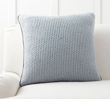 Thermal Knit Sherpa Back Pillow Cover, 24", Heathered Chambray - Image 0