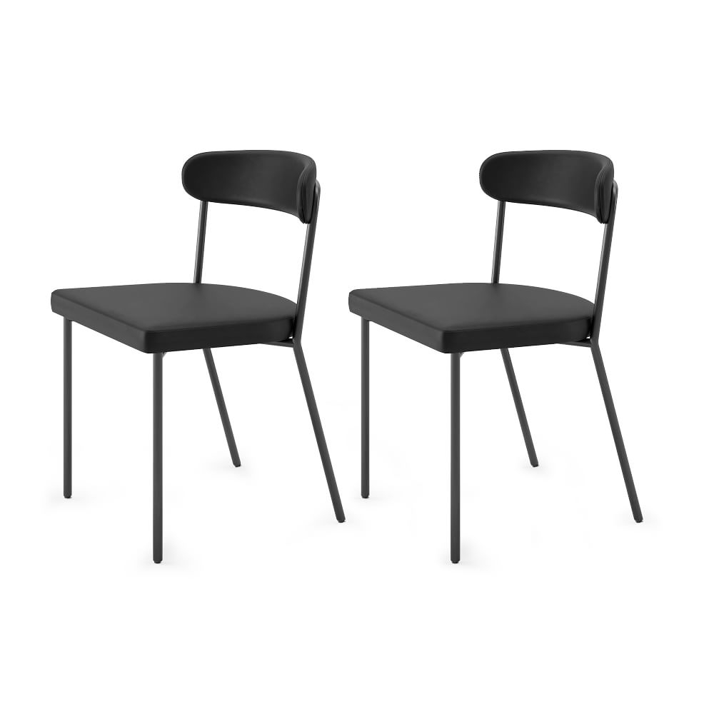 Isaac Cafe Chair, Leather, Charcoal, Matte Black, Set of 2 - Image 0