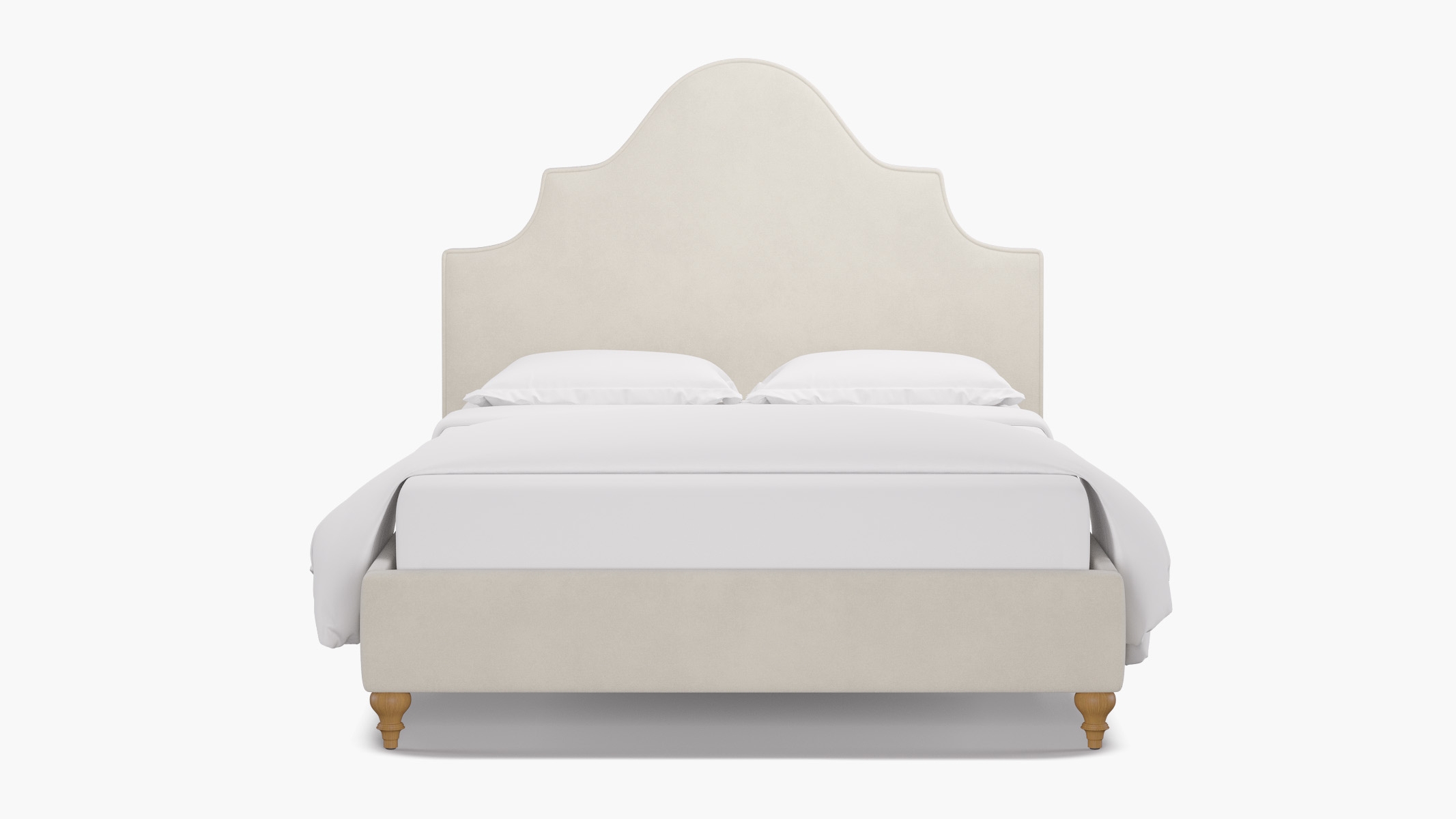 Statement Bed, White Performance Velvet, Natural Traditional Turned Leg, King - Image 0