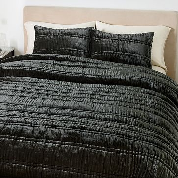 Lush Velvet Linear Full/Queen Comforter, Dark Moss - Image 0