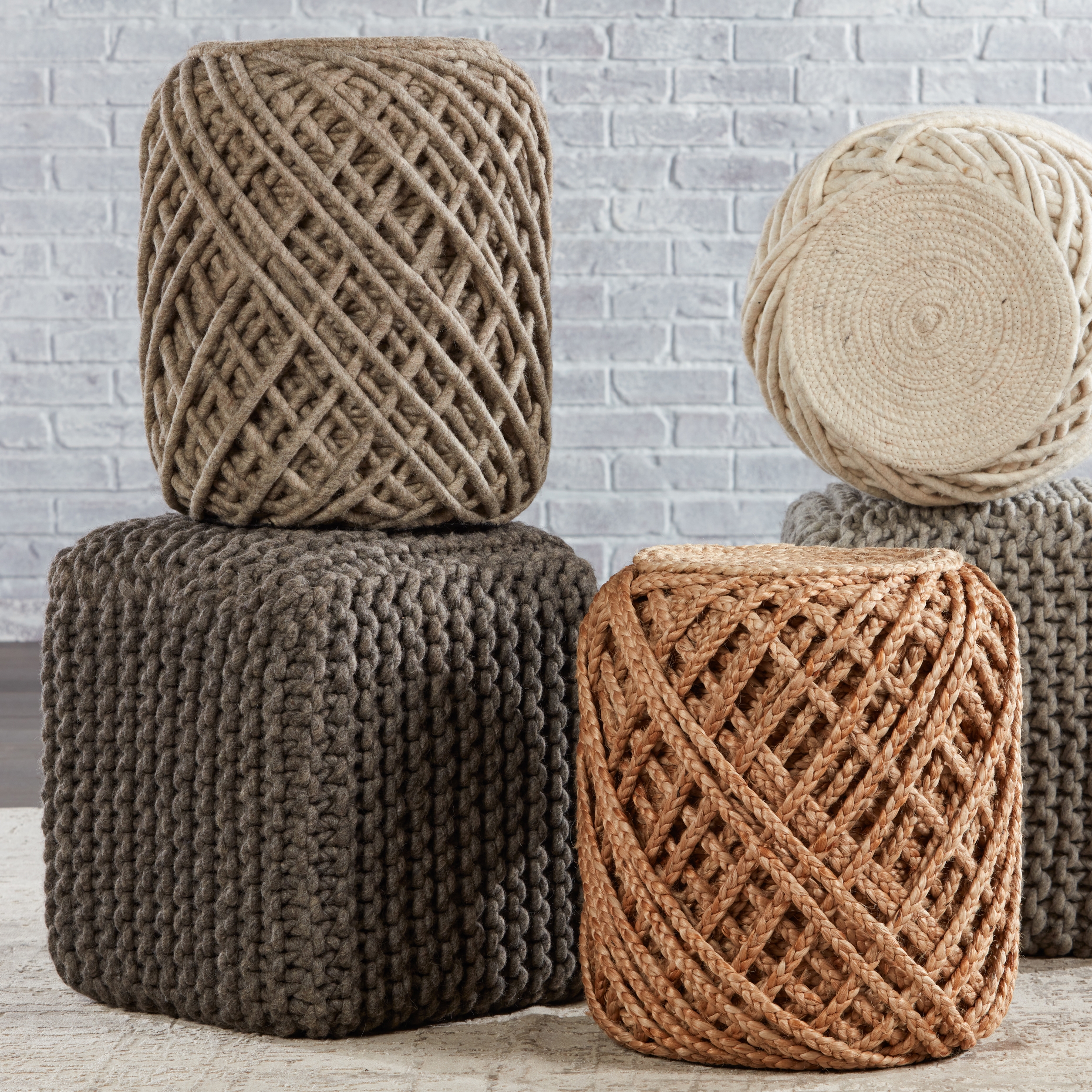 Anneli Textured Cylinder Pouf, Ash Gray - Image 2