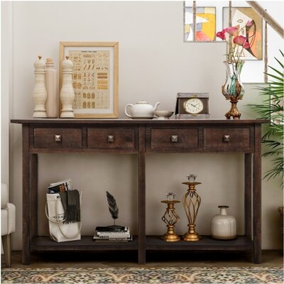 Rustic Brushed Texture Entryway Table Console Table With Drawer And Bottom Shelf For Living Room, Espresso - Image 0