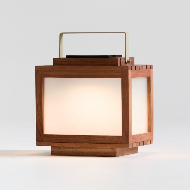 Batten Brown Acacia Wood and Glass LED Solar Outdoor Lantern 13" - Image 0