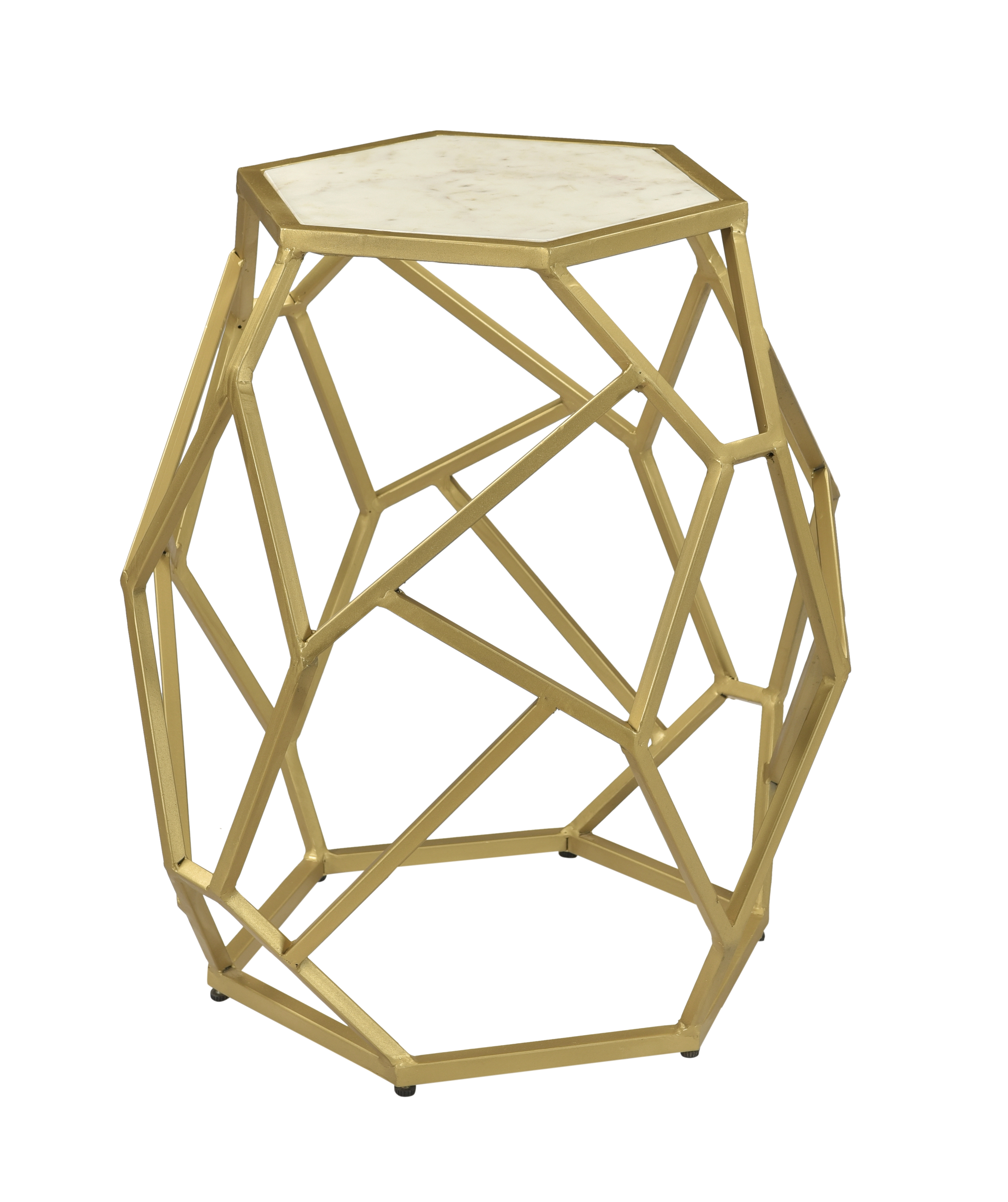 Hexagonal Accent Table - White Marble & Gold Powder Coat - Image 1