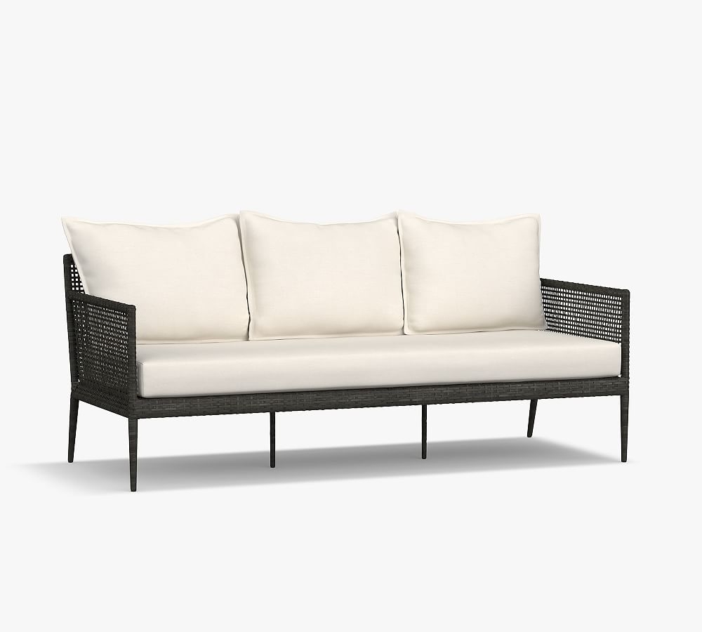 Cammeray All-Weather Wicker Sofa with Cushion, Black - Image 0